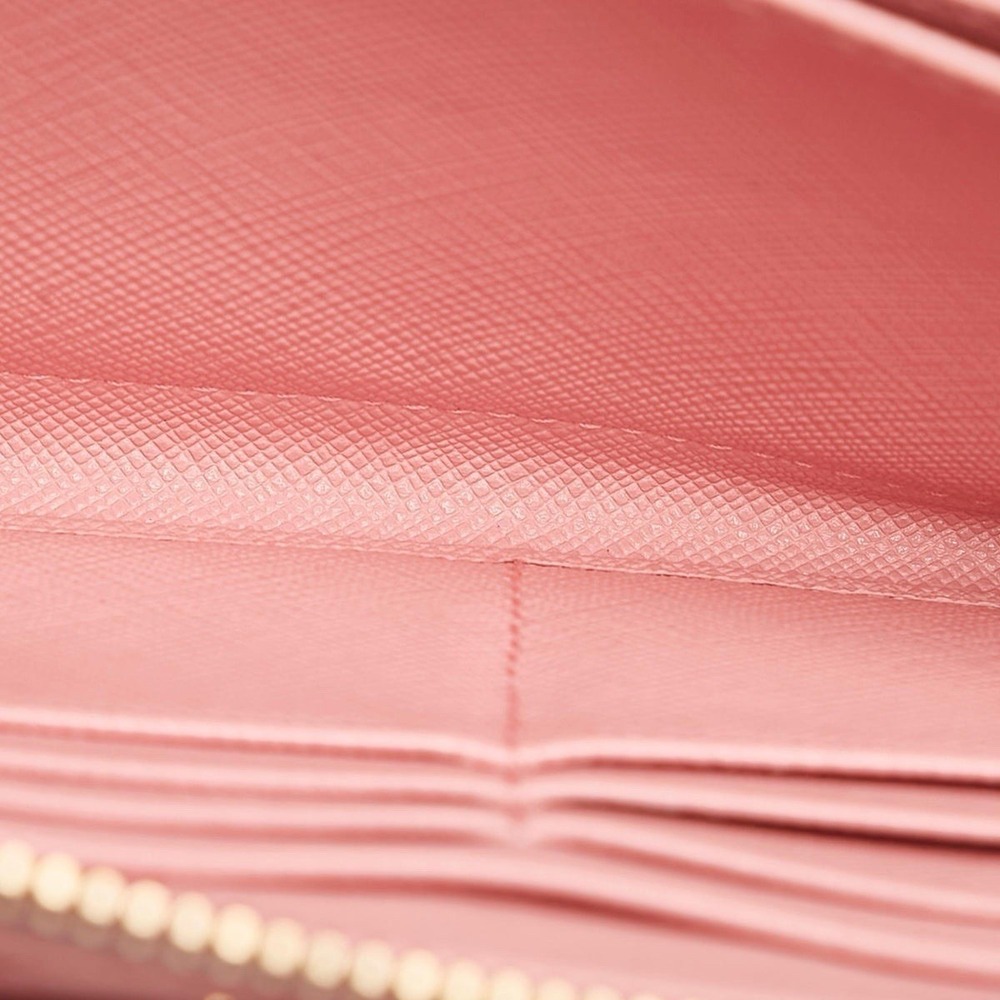 Prada Pink Saffiano Leather Bow Zip Around Long Wallet Gold Hardware Italy - Picture 5 of 10